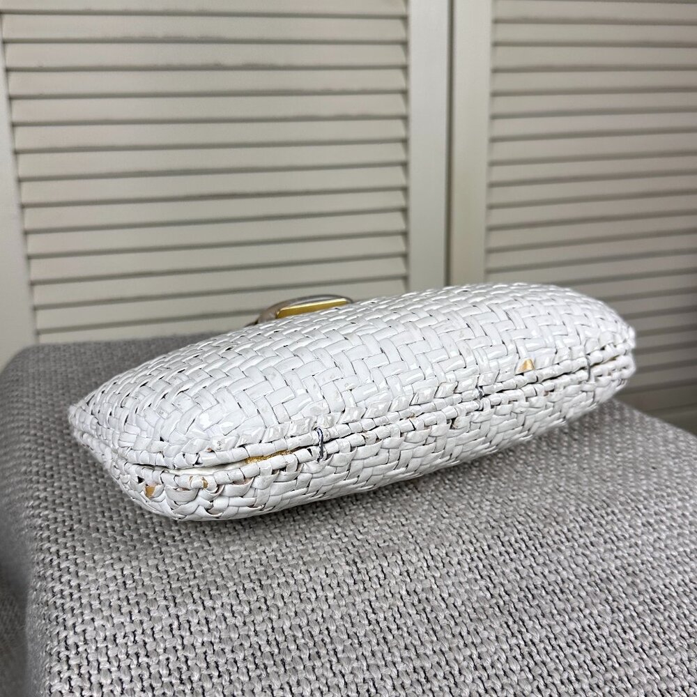 Vintage RODO Italy White Glazed Wicker Woven Evening Bag Clutch Leather Lined - Picture 6 of 8